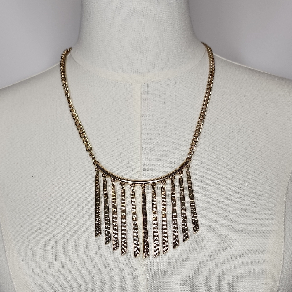 Hammered Gold Fringe Necklace